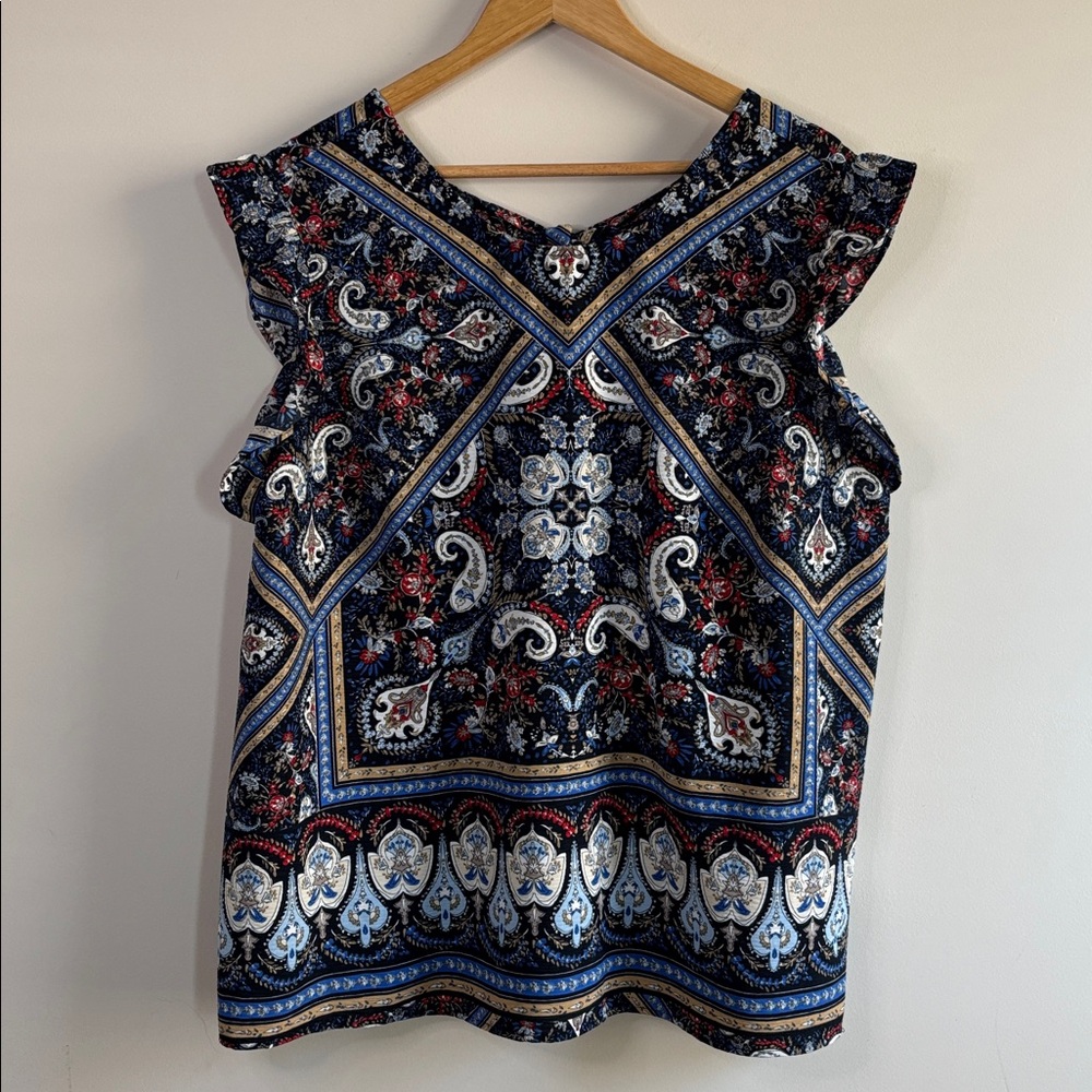 Cato Women's Plus Size 18/20W Floral Paisley Sleeveless Blouse Back Tie Top